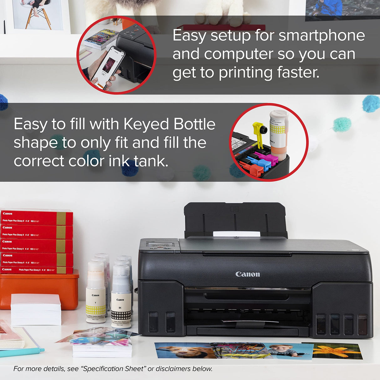 Canon PIXMA G620 Wireless MegaTank Photo All-in-One Printer [Print, Copy, Scan], Black,Works with Alexa Canon