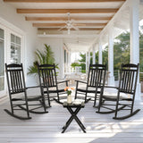 MAMIZO Soild Wood Outdoor Rocking Chair with High Back, Porch Rocking Chairs Oversized Easy to Assemble for Porch Garden, Lawn, Balcony, Backyard, Wooden Rocking Chair Outdoor and Indoor (Black) MAMIZO