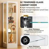 BECHAEO Glass Display Cabinet with 12 Color Lights and Lock, 4-Tier Curio Cabinet with Tempered Glass Door, Adjustable Shelves, 63" Metal Display Case for Collectibles Living Room, White BECHAEO