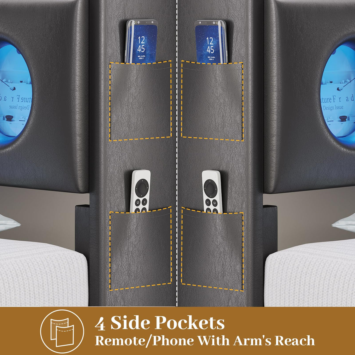 BYSAUD King Size Bed Frame,Floating Bed Frame with Storage Headboard & LED Light,Floating bed Frame King with Charging Station,King Bed with Bookcase Headboard,No Box Spring Needed,Noise-Free PU Black BYSAUD