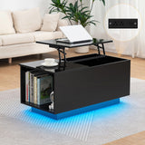 HOMMPA Lift Top Coffee Table with Charging Station Black Led Coffee Table with Storage Hidden Compartment Modern Coffee Table with Lift Top Center Table with LED Light for Living Room Home Office HOMMPA