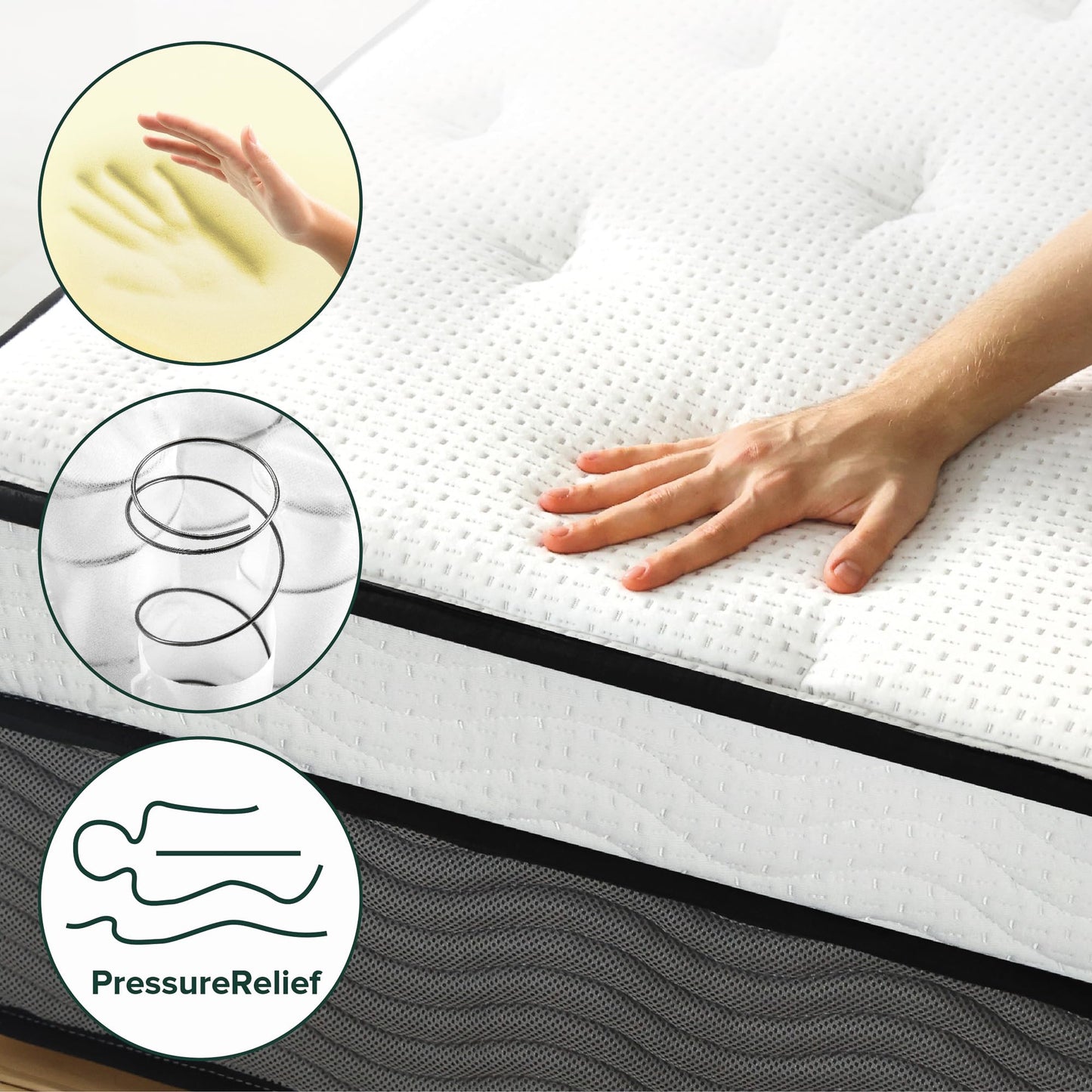 ZINUS 12 Inch True Support Hybrid Mattress [New Version], Queen, Fiberglass Free, Medium Feel, Motion Isolation, Certified Safe Foams & Fabric, Mattress in A Box