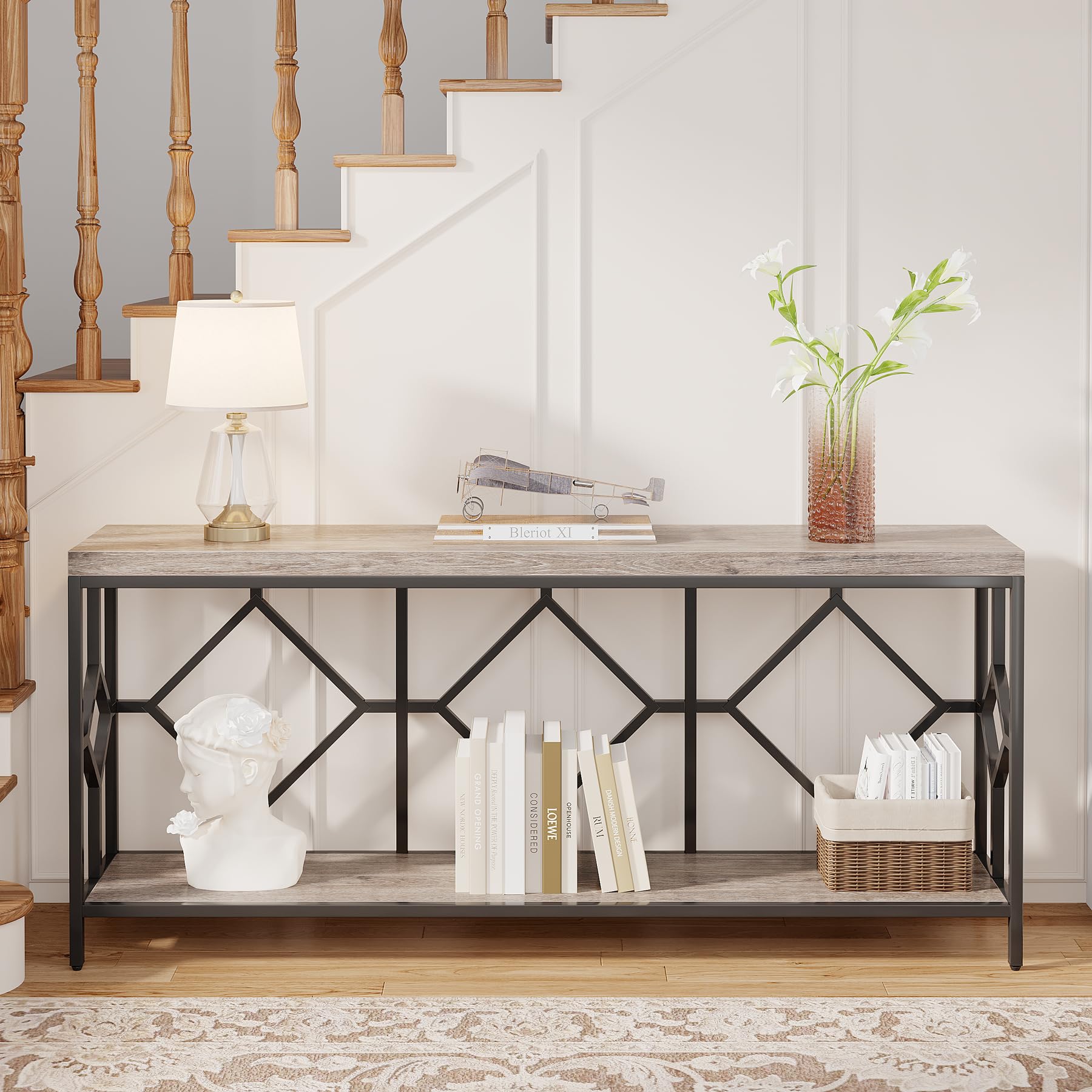 71 Inch Tribesigns Extra Long Narrow Sofa Console Table with Open Storage Shelf - WoodArtSupply