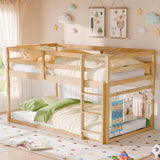Xilingol Low Bunk Bed for Kids, Floor Bunk Bed Twin Over Twin, Wooden Bunk Bed Frame with Full Guardrails, Twin Bunk Bed for Bedroom, Dorm (Natural) Xilingol