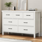 Jocoevol White Dresser 7 Drawer Dresser for Bedroom, Modern Fluted Dresser with Solid Wood Legs, Long Double Wooden Dresser Large Chest of Drawers for Living Room, Entryway, Hallway (White Fluted) Jocoevol