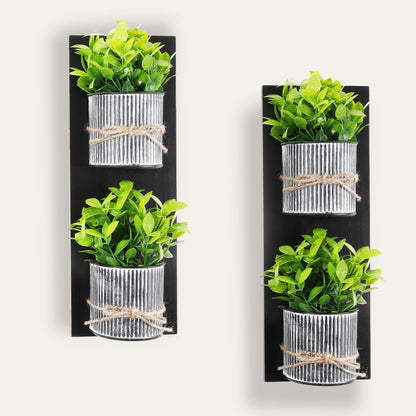 Hukalw Artificial Plants Wall Hanging Decor, Faux Plants with Rustic Metal Planters and Wood for Indoor Wall Decor, Artificial Greenery Plants Wall Art for Modern Farmhouse Living Room