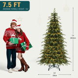 YITAHOME 7.5FT Prelit Slim Fraser Grande Christmas Tree with Remote Control, Artificial Hinged Drooping Pencil Prelit Holiday Christmas Tree w/ 2199 Mixed PE & PVC Tips, 400 Lights & 11 Light Modes YITAHOME
