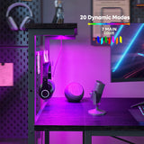 Bestier Gaming Desk with LED Lights, 51.3 Inch Computer Desk with 4 Tiers Reversible Shelves, Home Office Writing Desk with Side Storage Bag, Hooks and Height Adjustable Shelf (Black Grained) Bestier