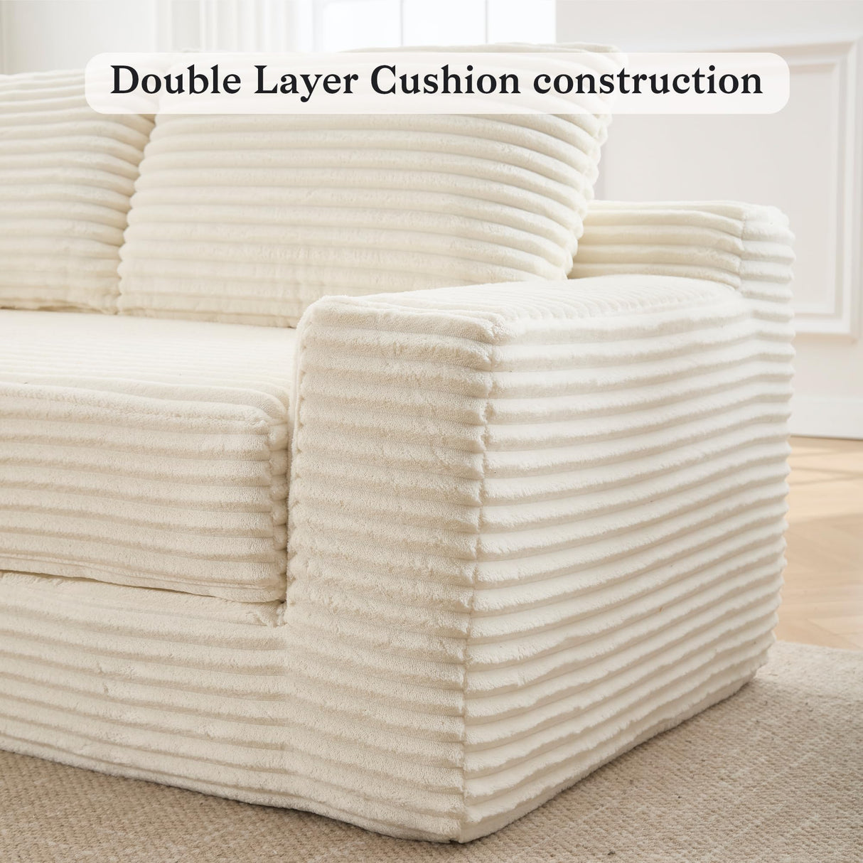 GNIXUU Corduroy Cloud Loveseat Sofa, 2 in 1 Convertible Sleeper Sofa with Fixed-Shape Frame, Comfy Folding Boneless Love Seat Couches for Living Room, Apartment, Small Spaces Beige GNIXUU