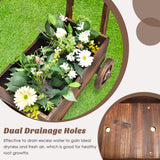 HAPPYGRILL Wagon Flower Planter Cart, 4-Wheel Wood Garden Wagon Decor with 2 Drainage Holes, Movable Flowerpot Holder Stand, Indoor Outdoor Raised Plant Bed HAPPYGRILL
