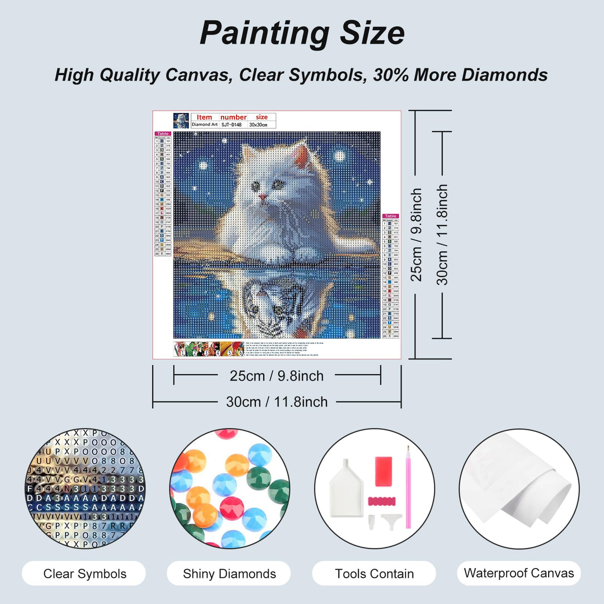 SJUTOUCI White Cat and Tiger Diamond Painting Kits for Adults, Diamond Art for Beginners, 5D Round Diamond Dots Gem Craft Art Home Wall Decor 12x12 inch, Animals SJUTOUCI
