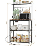 Txecpro kitchen Bakers Rack with Power Outlet, Coffee Bar Table 4 Tiers, Microwave Stand with 6 S-shaped Hooks, Kitchen Storage Shelf Rack for Spices, Pots and Pans，25.6" L x 12" W x 53.5" H Txecpro