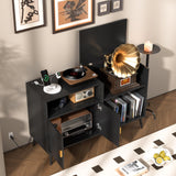 Fiogmub Large Record Player Stand, Mid Century Turntable Stand with Door, Record Player Table Holds Up to 350 Albums,Vinyl Display Shelf for Bedroom Living Room Fiogmub