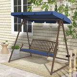 Grand Patio Porch Swing, Outdoor 2-Seat Patio Swing Chair, Adjustable Tilt Canopy, with Removable Cushion, Weather Resistant Powder Coated Painted Woodgrain Frame, Farmhouse Style-Dark Blue Grand patio