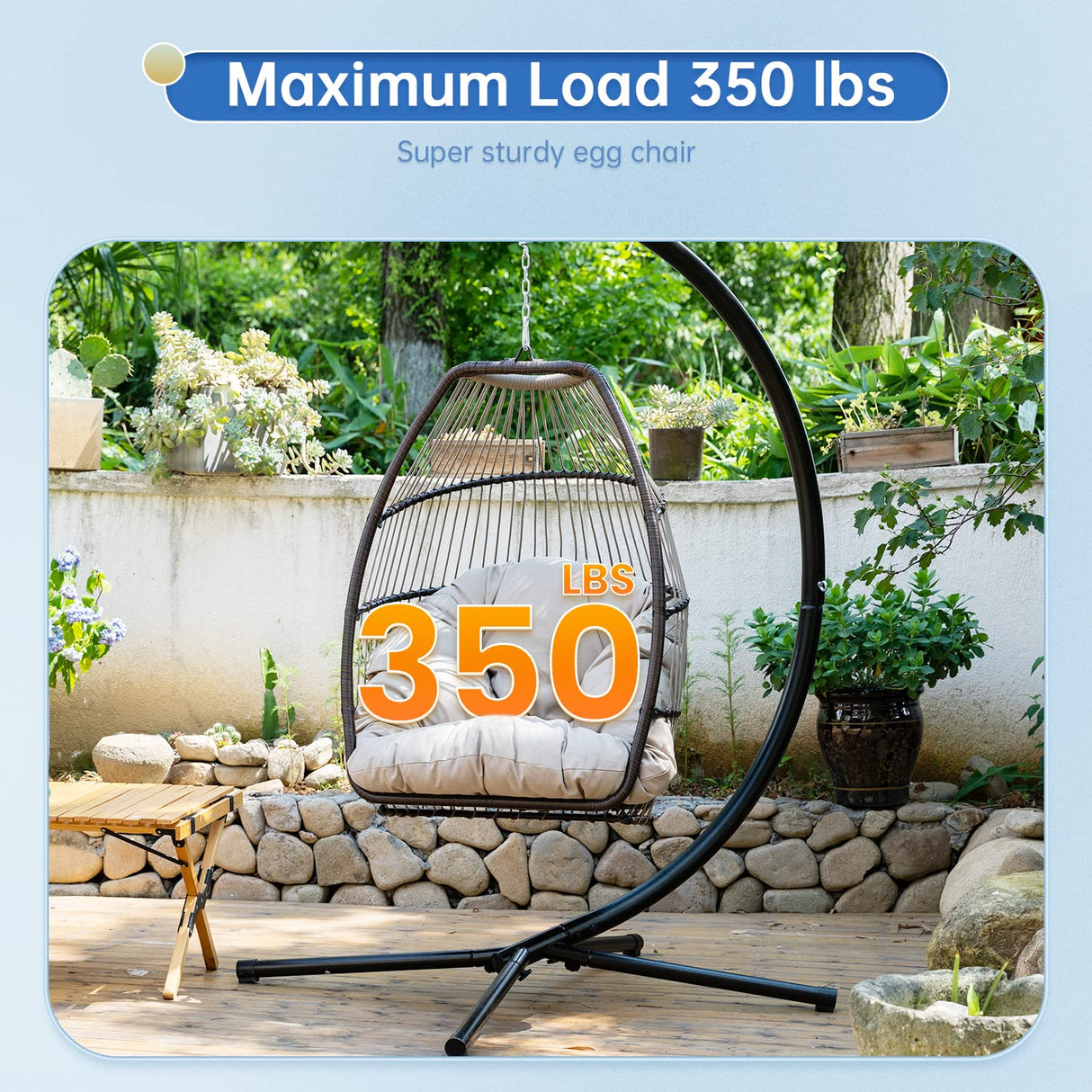 Egg Chair Hammock Chair Basket Chair Hanging Swing Chair UV Resistant Cushion with Stand for Indoor Bedroom Outdoor Garden Backyard FDW