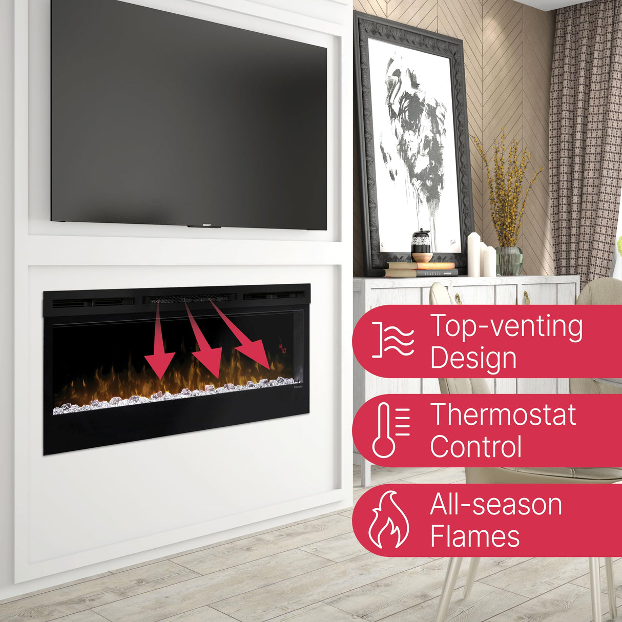 Dimplex Prism Wall Mounted Linear Electric Fireplace, 74" Inch, Black, 1400W - Premium Fireplace Heater with Acrylic Ember Bed, LED Display, Remote Control - Wall Fireplaces for Living Room, Bedroom DIMPLEX