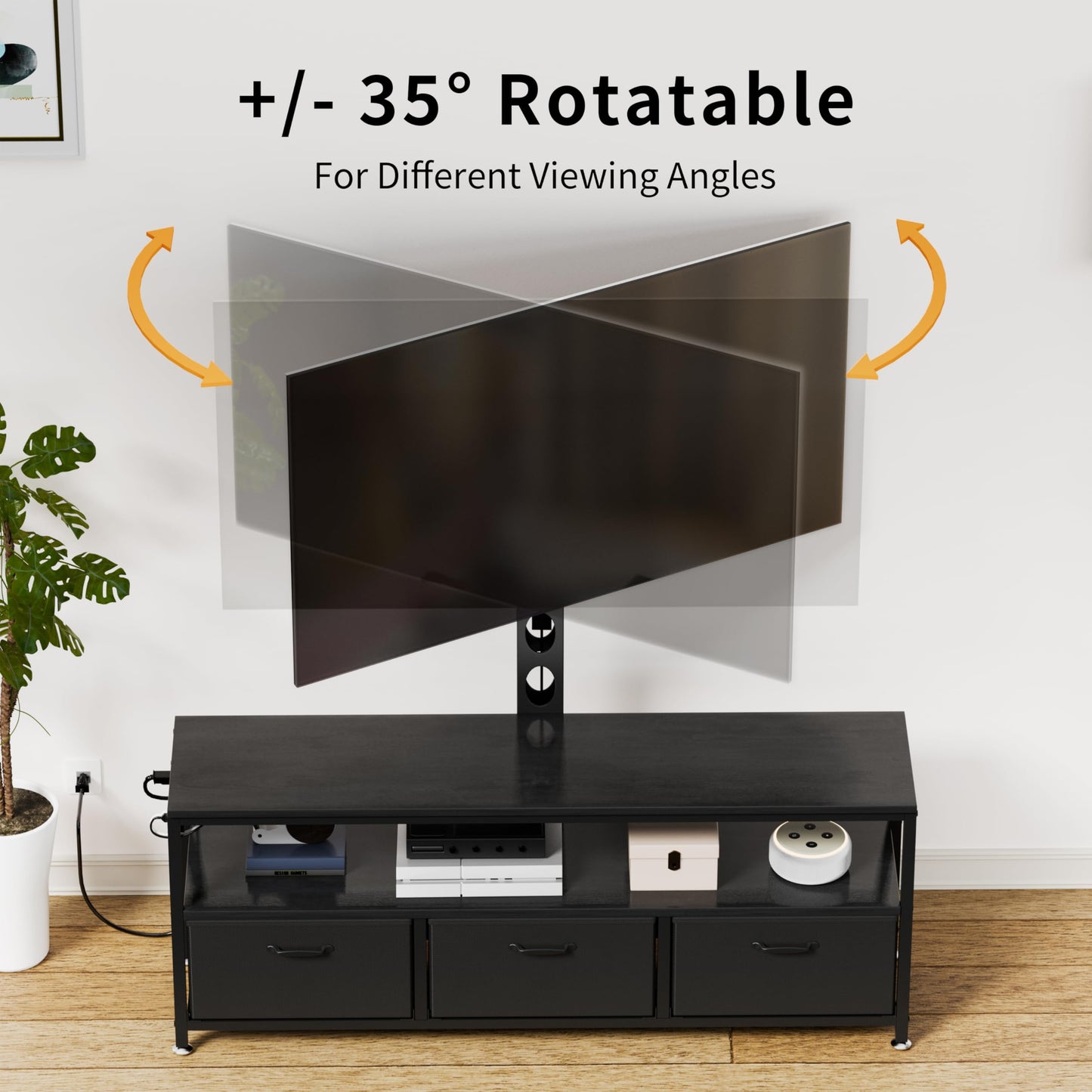 JUSTOGO TV Stand with Mount and Power Outlet, TV Stand Mount with Storage for Living Room, Entertainment Center with LED Lights for 45/55/60/65 inch TVs, Height Adjustable Media Console, Blac - WoodArtSupply