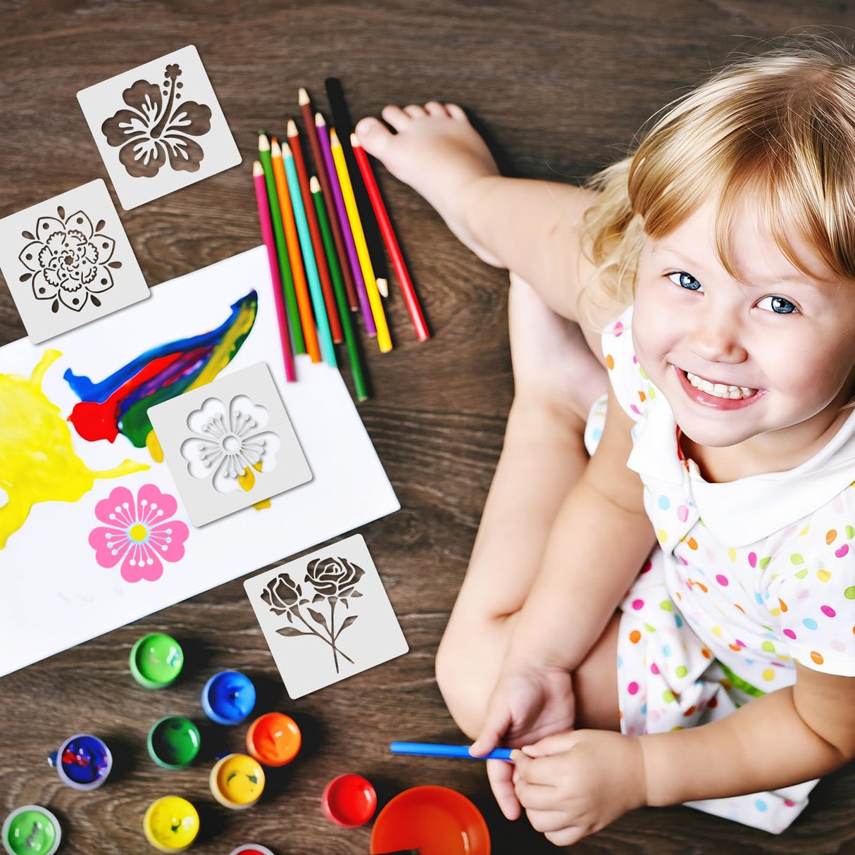 20 PCS Flower Stencils for Wood (3 Inch) - Reusable DIY Art Sunflower Stencils for Painting, Wall, Floor & Rock Decor, Perfect for Dot Painting, Craft Projects & Home Decoration Notoke