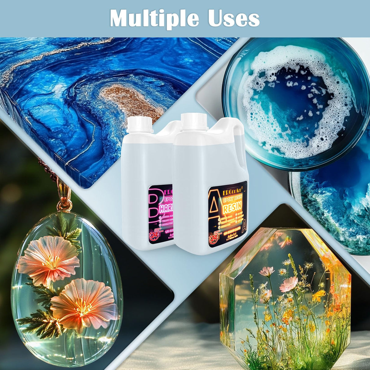 Deep Pour Epoxy Resin Kit - 1 Gallon Clear Resin Epoxy for Crafts, Resin Jewelry Making, Resina Epoxica para Manualidades, Art Resin Easy Mix 1:1 Ratio, Strong, Anti-Yellowing, Non - Bubble ERCorArt