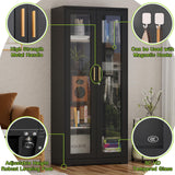 UNICOLY Storage Cabinet with Doors and Shelves, Display Cabinet with Glass Doors, Pantry Cabinet, Curio Cabinet with Locking Doors, Metal Storage Cabinet for Office,Kitchen,Living Room 71” H Black UNICOLY