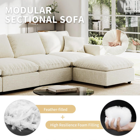 Gtilzria Cloud Sectional Linen Couch for Living Room V-Shape Sofas,5 Seat Modern Modular Sofas,Couches Cushion Covers Removable,Cozy Down Filled Sofa for Apartment Beige Gtilzria
