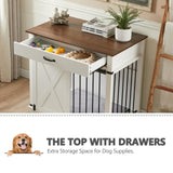 KACVON 37.8" Dog Crate Furniture - Indoor Wooden Dog Kennel Furniture with Sliding Barn Door and Storage Drawer, White KACVON