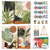 4 Pack Framed Paint by Numbers Kit for Adults Beginner with Wooden Easel, Green Plant Paint by Number Kits with Frame, DIY Acrylic Simple Painting by Numbers for Home Wall Decor Gift 8x12 inch Yezavesu