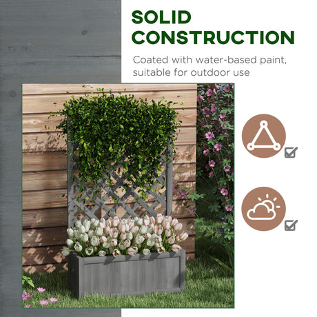 Outsunny Wooden Raised Garden Bed with Trellis, 46" Planter Box, to Grow Vegetables, Herbs, and Flowers for Backyard, Patio, Gray Outsunny