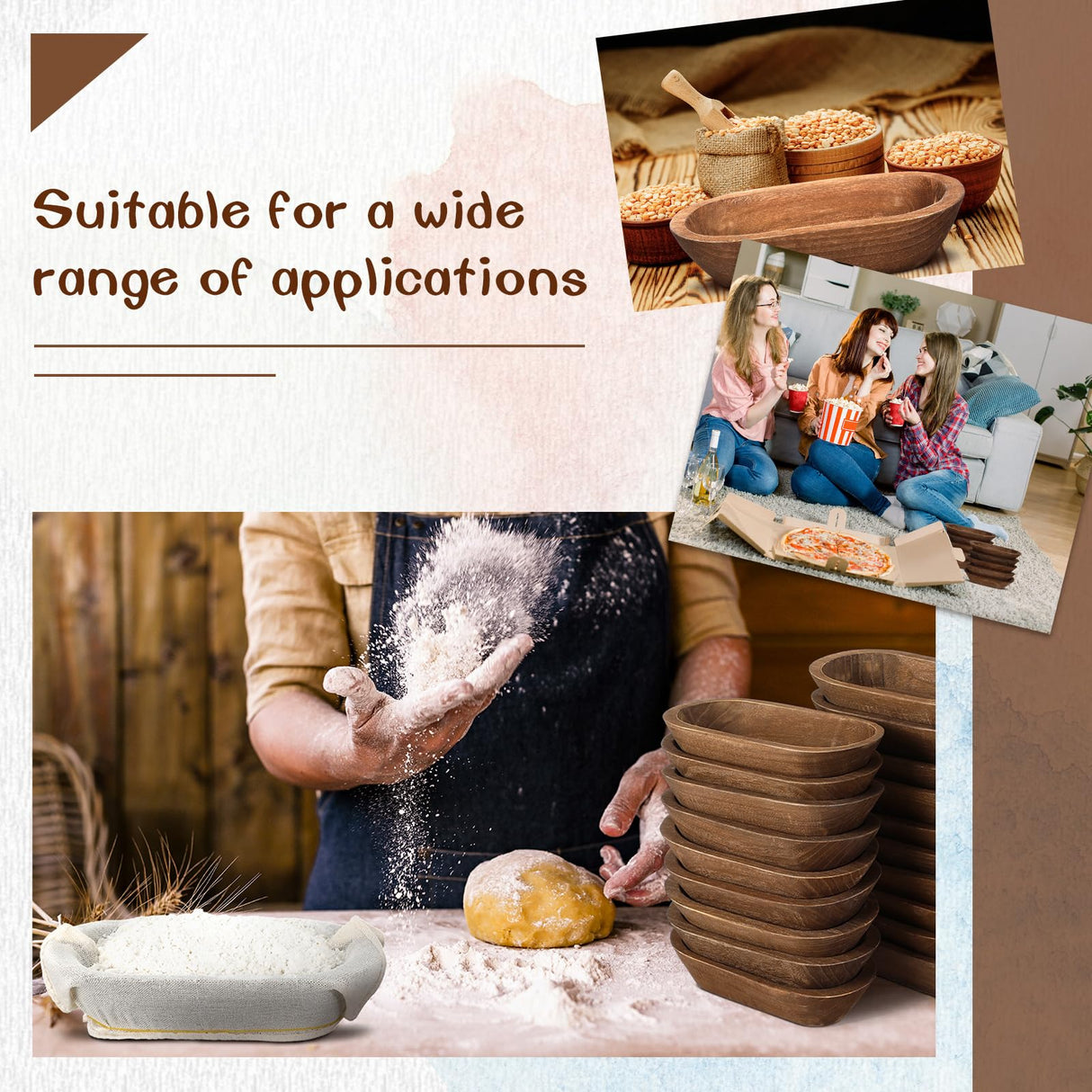 Nuogo 20 Pcs Wooden Dough Bowls Bulk 8.6 Inch Rustic Vintage Hand Carved Wood Dough Bowls Dining for DIY Home Crafts Making Farmhouse Fruits Supplies Nuogo