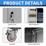 BIZOEIRON 71''H Garage Metal Storage Cabinet,Tall Cabinet with Doors,Black Garage Storage Cabinet with 3 Adjustable Shelves and Wheels,Rolling Tool Storage Cabinet for Warehouse, Office, Garage BIZOEIRON