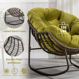 Villeston Outdoor Papasan Rocking Chair - Oversized Comfy Patio Chair Indoor Egg Royal Rattan Rocking Chair with Cushion for Front Porch Lounge Lawn Bedroom Living Room (Green Velvet) Villeston