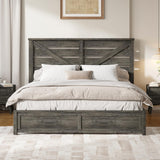 LUXOAK King Size Farmhouse Wooden Bed Frame, Platform Bed Frame with 49.2" Headboard/No Box Spring Needed/Noisy Free/Easy Assembly/Grey LUXOAK
