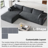 Domiqut 108”Modern Modular L-Shape Couch with Chaise, Modular Sectional Couches for Living Room, Deep Seat Boneless Sofa Bed, No Assembly Required Sleeper Sofa, Plush Corduroy Fabric, Dark Gray Domiqut