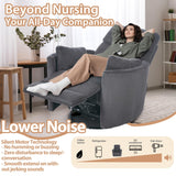 GNMLP2020 Power Swivel Glider Rocking Recliner Nursery Chair, Corduroy Rocker Recliner with USB, 2 Pillows, Barrel Armchair Single Sofa for Living Room Bedroom, Dark Grey GNMLP2020