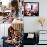 CEOVR Japan Chureito Pagoda Mt.Fuji Diamond Painting Kits, Cherry Blossoms Scenery Diamond Art Dots for Adult Beginner, 5D Full Drill DIY Crystal Gem Art, Wall Decor for Home Office 12x12in CEOVR