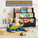 SpaceAid 3-Tier Scalloped Bookshelf, Montessori Bookcase for Toddlers, Wooden Book Shelf Organizer Display Furniture for Kids Rooms, Playroom, Nursery and Classroom, Black SpaceAid
