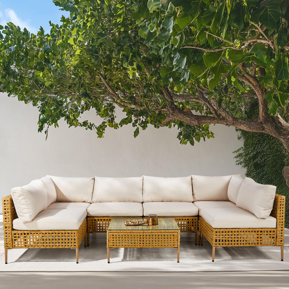 VINGLI 7 Piece Outdoor Patio Furniture Sets, Outdoor Sectional Furniture PE Rattan Wicker Sofa Set, All Weather Patio Conversation Set with Cushion for Backyard, Porch VINGLI