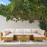 VINGLI 7 Piece Outdoor Patio Furniture Sets, Outdoor Sectional Furniture PE Rattan Wicker Sofa Set, All Weather Patio Conversation Set with Cushion for Backyard, Porch VINGLI