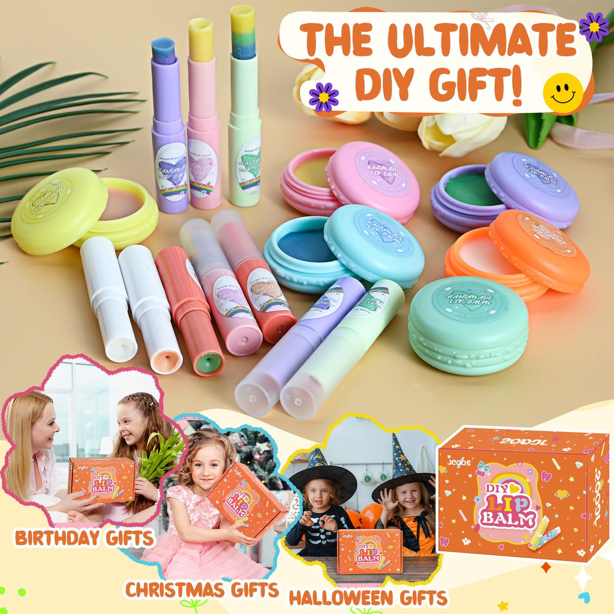JCOOS DIY Lip Balm Making Kit - Kids Crafts, Make Your Own Lip Gloss, Beeswax & Shea Butter, Moisturizing Tubes Jcoos