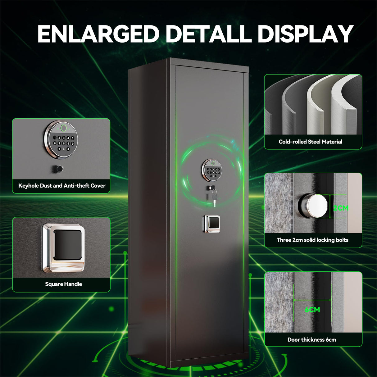 8-10 Gun Safe for Rifles and Pistols,Home Safety Cabinet,No Assembly Required Gun Storage,Biometric Fingerprint Locking Cabinet,Electronics Key Password Safes,Adjustable Partition Rifle Safes Leariso