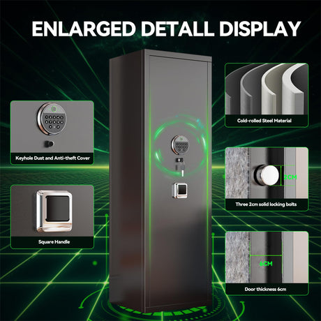8-10 Gun Safe for Rifles and Pistols,Home Safety Cabinet,No Assembly Required Gun Storage,Biometric Fingerprint Locking Cabinet,Electronics Key Password Safes,Adjustable Partition Rifle Safes Leariso