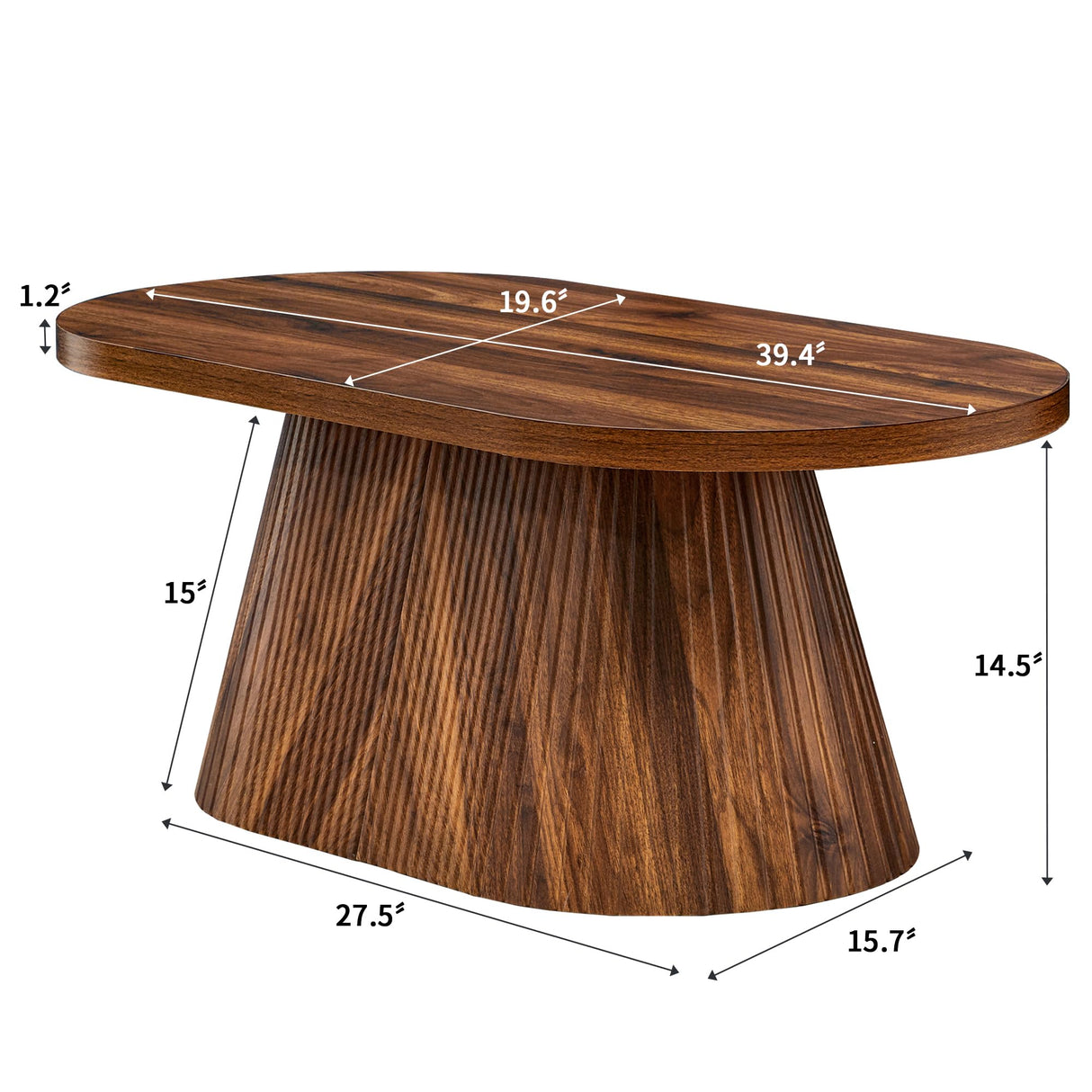 Fluted Coffee Table with Sturdy Tapered Base, Wood Oval Small Coffee Table, Mid Century Modern Center Table for Living Room Office (Walnut 1) FurSch