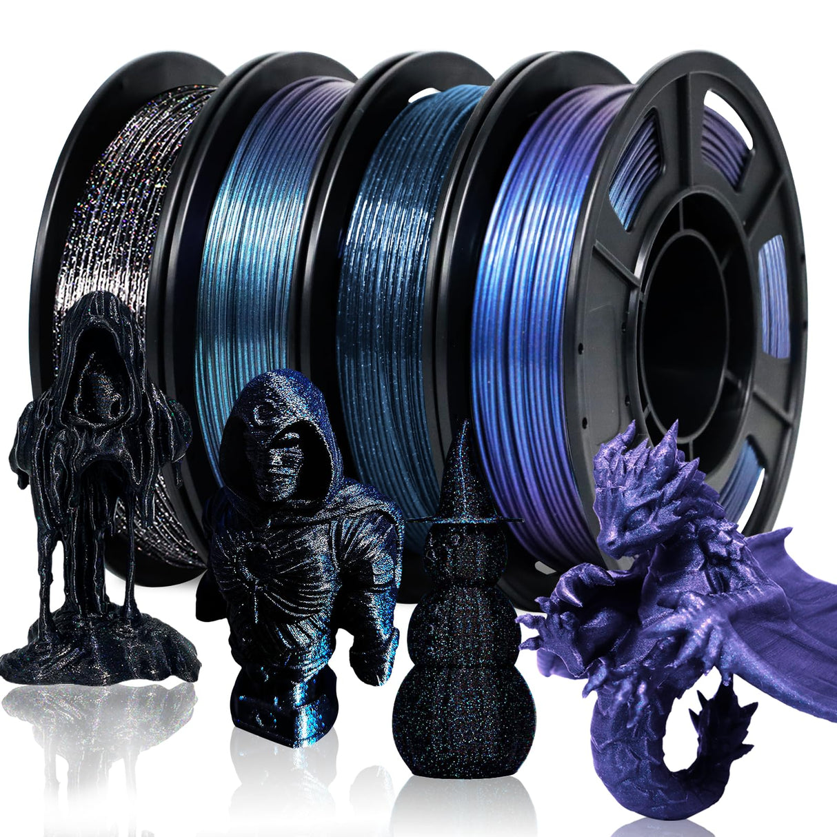 YOUSU 3D Printer Filament Galaxy PETG Filament 1.75mm +/- 0.02mm,Glow in The Dark Laser Chameleon Series 3D Printing Filament Bundle,Multi Color Filament 250g X 4 Color Pack Yousu