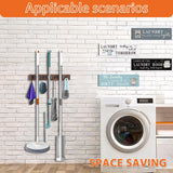 Mop and Broom Holder Wall Mount-Rustic Wood Broom Hanger Wall Mount | Laundry Room Organization and Storage Broom Organizer Wall Mount-Kitchen Decor Modern Farmhouse Wall Decor (Brown-3slots/4hooks) MG rack YF