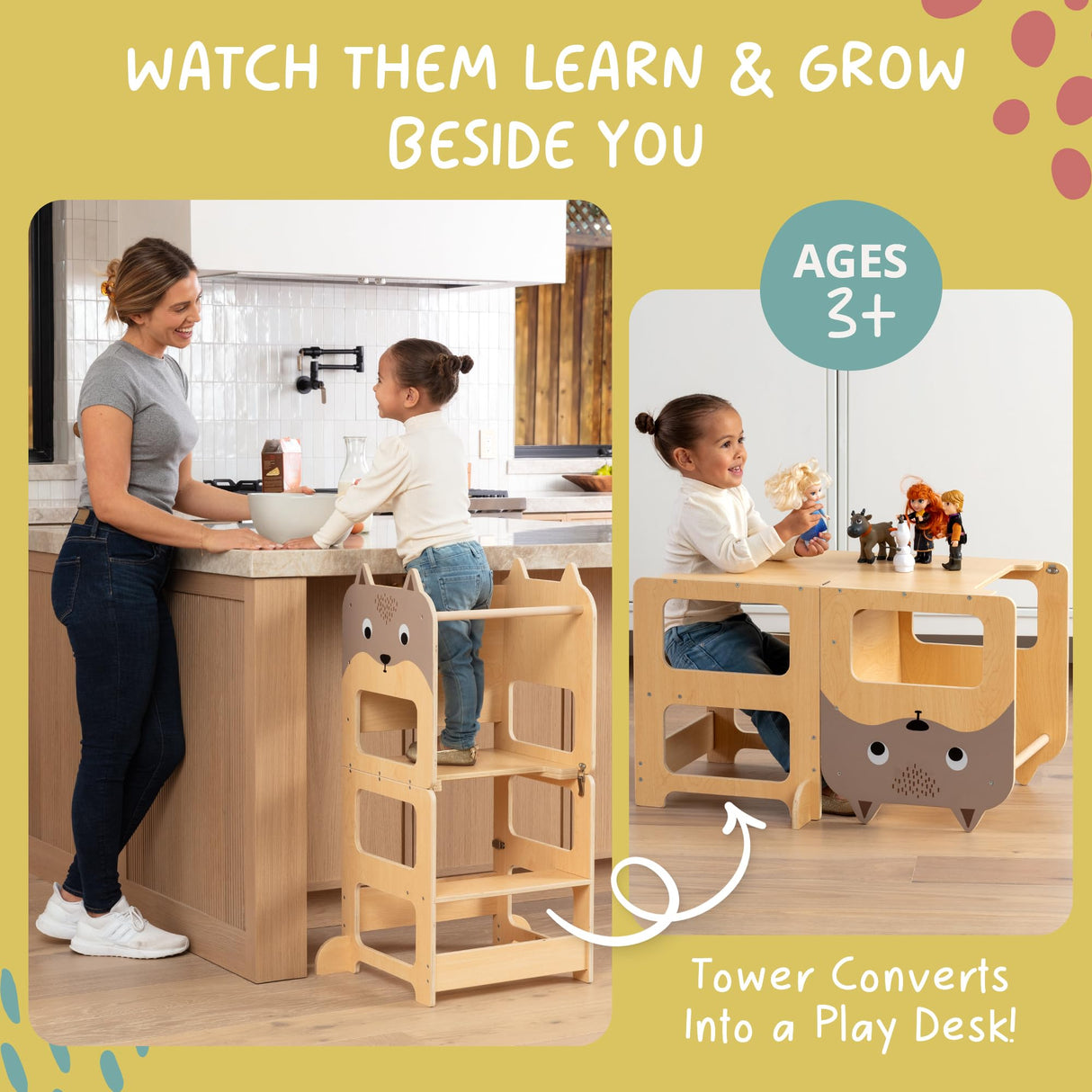 OmaOmaOma Kids Wooden Learning Tower - Foldable Toddler Tower for Children - Toddlers Standing Tower & Kitchen Stool Helper for Counter - Convertible Learning Tower w/Step Stool, Desk, Chalkboard OmaOmaOma