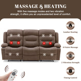 Reedvales Oversized Recliner Sofa with Heat and Massage, Big Large 3-Seater RV Recliner Couch Sofa for Living Room, Wall-Hugger Reclining Sofa with Cup Holders and USB Port (Fabric, Brown) Reedvales