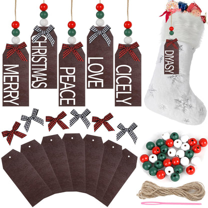 DIYASY Christmas Stocking Name Tags, 12 Pack Personalized Wooden Haning Tags Farmhouse Stocking Sign Unfinished Blank Chalkboard Tags with Wood Beads, Bows, Hemp Rope & Needle - WoodArtSupply