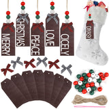 DIYASY Christmas Stocking Name Tags, 12 Pack Personalized Wooden Haning Tags Farmhouse Stocking Sign Unfinished Blank Chalkboard Tags with Wood Beads, Bows, Hemp Rope & Needle DIYASY