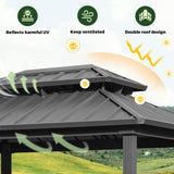 MELLCOM 8' x 6' Grill Gazebo, Outdoor Patio Gazebo with Galvanized Steel Double Roof, Hardtop Barbecue Gazebo with 2 Side Shelves and Ceiling Hook for Deck Lawn Backyard Garden (Black) MELLCOM