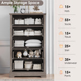 HOSTACK 5 Drawer Tall Dresser, Modern Farmhouse Chest of Drawers, Wood Dressers Organizer, Accent Storage Cabinet for Living Room, Hallway, Home Office, Ash Grey HOSTACK